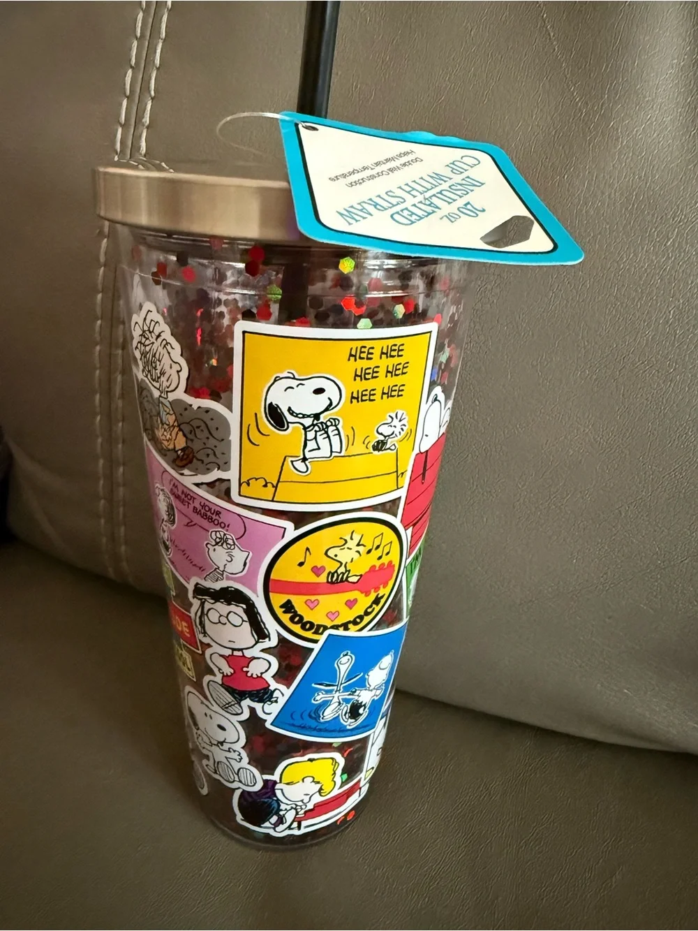 Peanuts Snoopy Comic Strip Confetti Tumbler with Straw - Multicolor